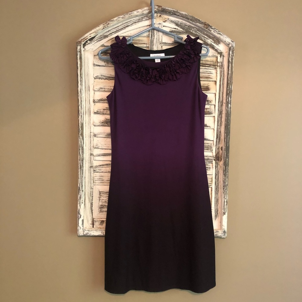 Purple ombré Dress with Neck Ruffles